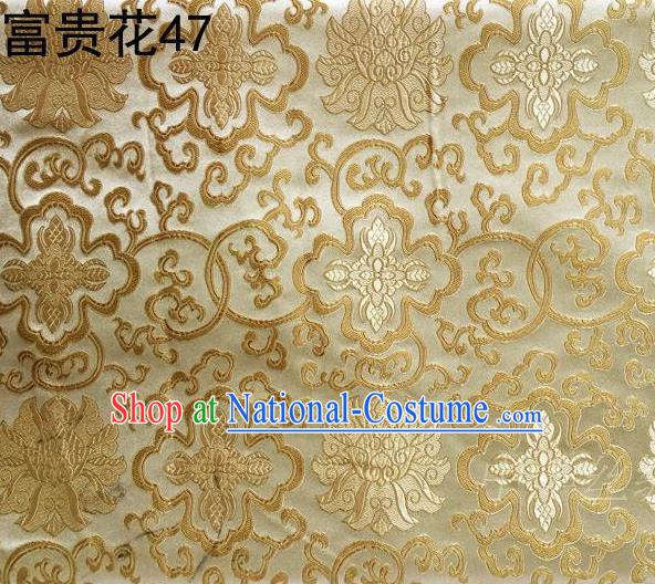 Asian Chinese Traditional Riches and Honour Flowers Embroidered Golden Silk Fabric, Top Grade Arhat Bed Brocade Satin Tang Suit Hanfu Dress Fabric Cheongsam Cloth Material