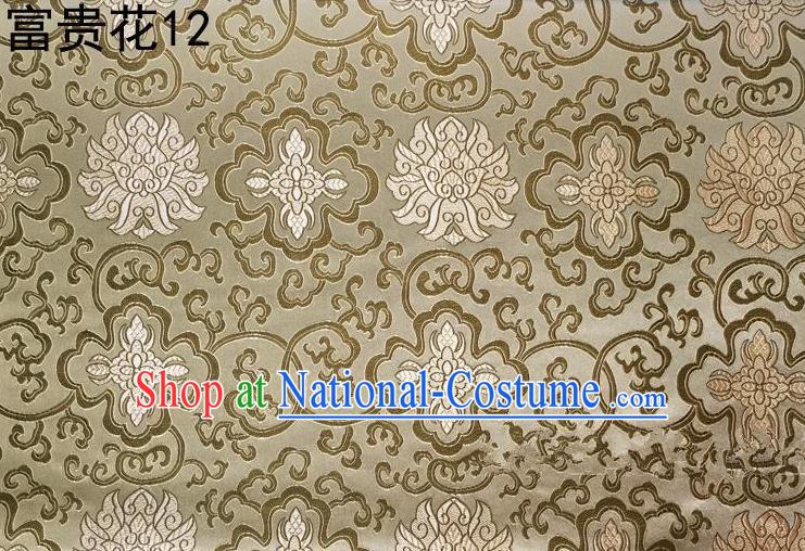 Asian Chinese Traditional Riches and Honour Flowers Embroidered Golden Silk Fabric, Top Grade Arhat Bed Brocade Satin Tang Suit Hanfu Dress Fabric Cheongsam Cloth Material