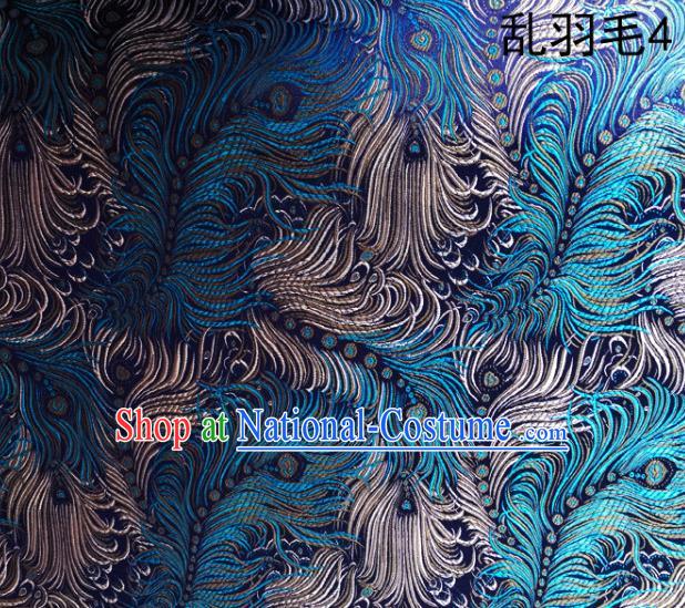 Asian Chinese Traditional Printing Feather Green Silk Fabric, Top Grade Arhat Bed Brocade Tang Suit Hanfu Dress Fabric Cheongsam Cloth Material