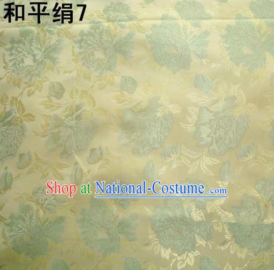 Asian Chinese Traditional Embroidered Flowers Golden Silk Fabric, Top Grade Arhat Bed Brocade Tang Suit Hanfu Dress Fabric Cheongsam Cloth Material