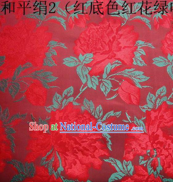 Asian Chinese Traditional Embroidered Red Flowers Red Silk Fabric, Top Grade Arhat Bed Brocade Tang Suit Hanfu Dress Fabric Cheongsam Cloth Material