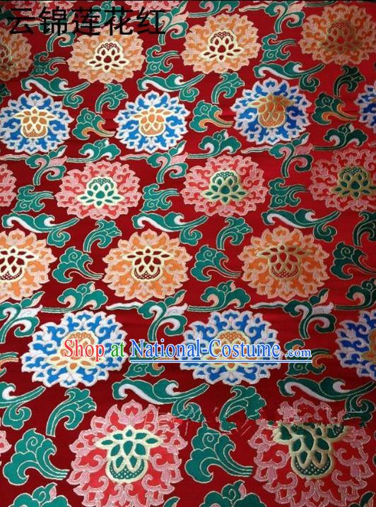 Asian Chinese Traditional Embroidered Flowers Red Brocade Silk Fabric, Top Grade Arhat Bed Satin Tang Suit Hanfu Dress Fabric Cheongsam Cloth Material