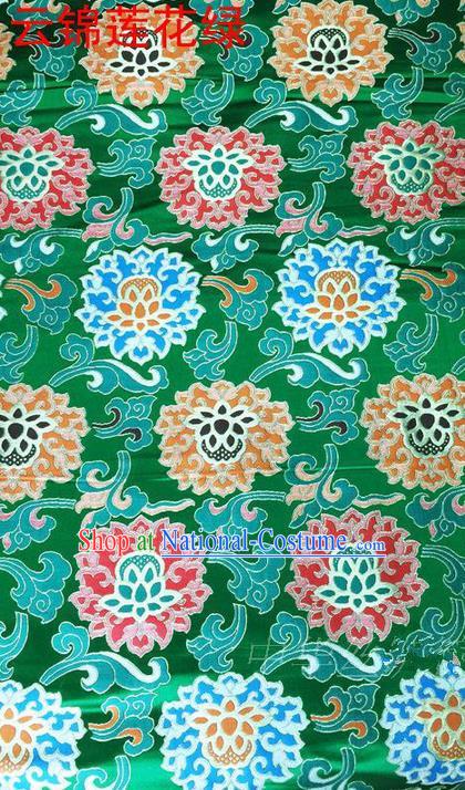 Asian Chinese Traditional Embroidered Flowers Green Brocade Silk Fabric, Top Grade Arhat Bed Satin Tang Suit Hanfu Dress Fabric Cheongsam Cloth Material