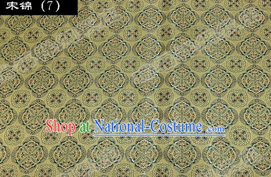 Asian Chinese Traditional Embroidered Flowers Yellow Song Brocade Silk Fabric, Top Grade Satin Tang Suit Hanfu Dress Fabric Cheongsam Cloth Material