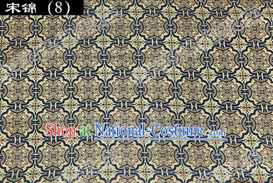 Asian Chinese Traditional Embroidered Blue Figure Yellow Song Brocade Silk Fabric, Top Grade Satin Tang Suit Hanfu Dress Fabric Cheongsam Cloth Material