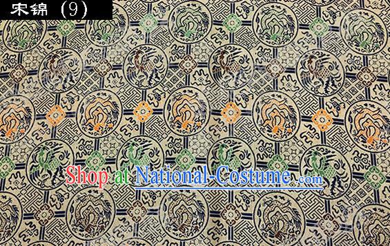 Asian Chinese Traditional Embroidered Dragon and Phoenix Song Brocade Silk Fabric, Top Grade Satin Tang Suit Hanfu Dress Fabric Cheongsam Cloth Material