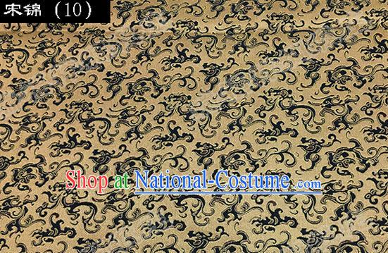 Asian Chinese Traditional Embroidered Dragon Golden Song Brocade Silk Fabric, Top Grade Satin Tang Suit Hanfu Dress Fabric Cheongsam Cloth Material