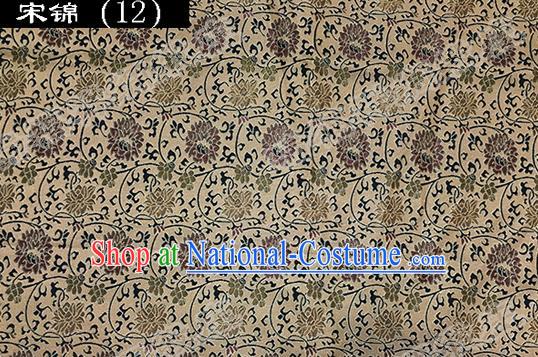 Asian Chinese Traditional Embroidered Flowers Golden Song Brocade Silk Fabric, Top Grade Satin Tang Suit Hanfu Dress Fabric Cheongsam Cloth Material