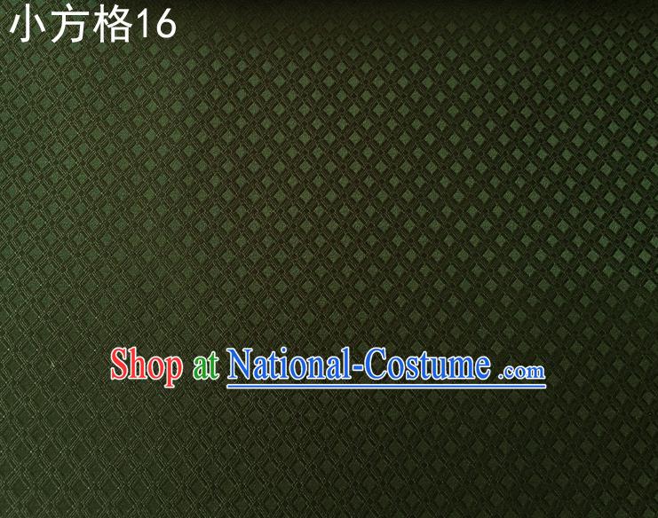 Asian Chinese Traditional Embroidery Small Check Olive Green Silk Fabric, Top Grade Arhat Bed Brocade Tang Suit Hanfu Tibetan Dress Fabric Cheongsam Cloth Material