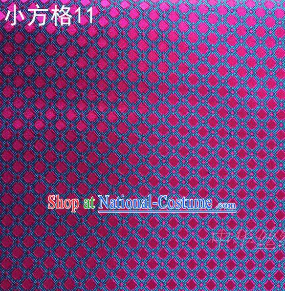 Asian Chinese Traditional Embroidery Rosy Small Check Silk Fabric, Top Grade Arhat Bed Brocade Tang Suit Hanfu Tibetan Dress Fabric Cheongsam Cloth Material