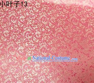 Asian Chinese Traditional Embroidery Leaves Pink Satin Silk Fabric, Top Grade Arhat Bed Brocade Tang Suit Hanfu Dress Fabric Cheongsam Cloth Material