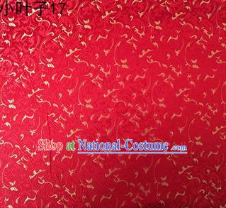 Asian Chinese Traditional Embroidery Leaves Red Satin Silk Fabric, Top Grade Arhat Bed Brocade Tang Suit Hanfu Dress Fabric Cheongsam Cloth Material