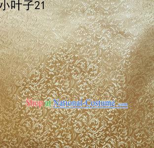 Asian Chinese Traditional Embroidery Leaves Light Golden Satin Silk Fabric, Top Grade Arhat Bed Brocade Tang Suit Hanfu Dress Fabric Cheongsam Cloth Material