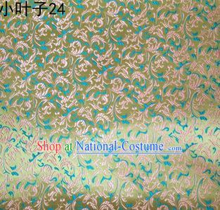 Asian Chinese Traditional Embroidery Green Leaves Satin Silk Fabric, Top Grade Arhat Bed Brocade Tang Suit Hanfu Dress Fabric Cheongsam Cloth Material