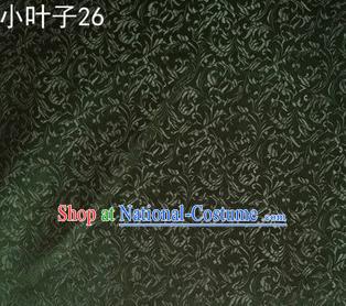 Asian Chinese Traditional Embroidery Leaves Atrovirens Satin Silk Fabric, Top Grade Arhat Bed Brocade Tang Suit Hanfu Dress Fabric Cheongsam Cloth Material