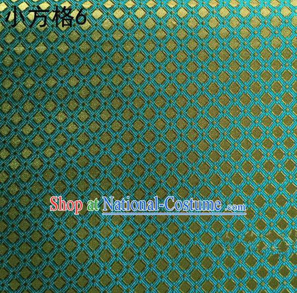 Asian Chinese Traditional Embroidery Small Check Green Silk Fabric, Top Grade Arhat Bed Brocade Tang Suit Hanfu Tibetan Dress Fabric Cheongsam Cloth Material