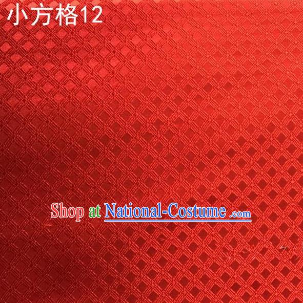 Asian Chinese Traditional Embroidery Small Check Red Silk Fabric, Top Grade Arhat Bed Brocade Tang Suit Hanfu Tibetan Dress Fabric Cheongsam Cloth Material