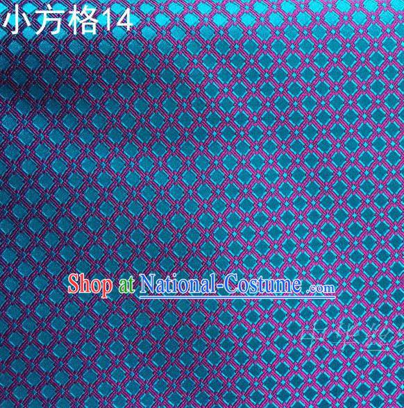 Asian Chinese Traditional Embroidery Blue Small Check Silk Fabric, Top Grade Arhat Bed Brocade Tang Suit Hanfu Tibetan Dress Fabric Cheongsam Cloth Material