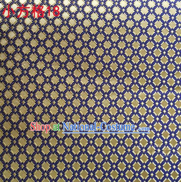 Asian Chinese Traditional Embroidery Yellow Small Check Silk Fabric, Top Grade Arhat Bed Brocade Tang Suit Hanfu Tibetan Dress Fabric Cheongsam Cloth Material