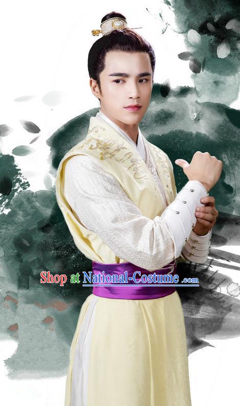 Traditional Asian Chinese Ancient Song Dynasty Imperial Prince Costume, China Elegant Hanfu Clothing Nobility Youth Embroidered Robes and Headpiece Complete Set