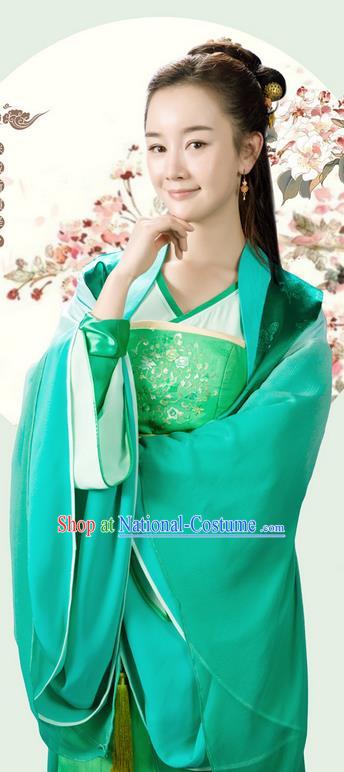 Asian Chinese Ancient Song Dynasty Imperial Princess Costume and Handmade Headpiece Complete Set, China Elegant Hanfu Clothing Nobility Young Lady Embroidered Dress