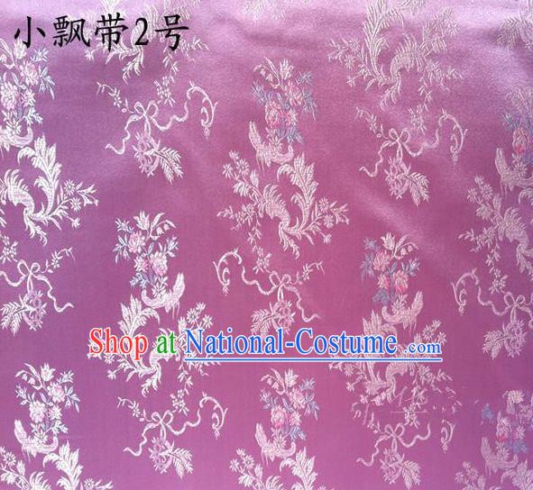 Asian Chinese Traditional Embroidering Flowers Xiuhe Suit Satin Lilac Silk Fabric, Top Grade Brocade Tang Suit Hanfu Full Dress Fabric Cheongsam Cloth Material