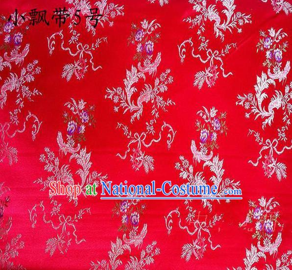 Asian Chinese Traditional Embroidering Flowers Xiuhe Suit Satin Red Silk Fabric, Top Grade Brocade Tang Suit Hanfu Full Dress Fabric Cheongsam Cloth Material