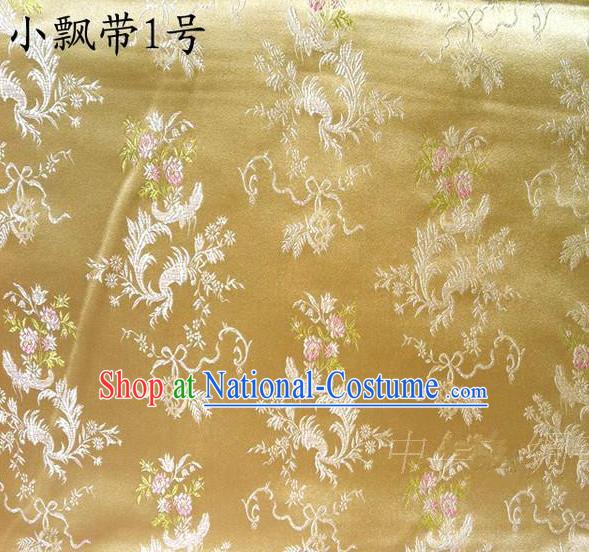 Asian Chinese Traditional Embroidering Flowers Xiuhe Suit Satin Golden Silk Fabric, Top Grade Brocade Tang Suit Hanfu Full Dress Fabric Cheongsam Cloth Material