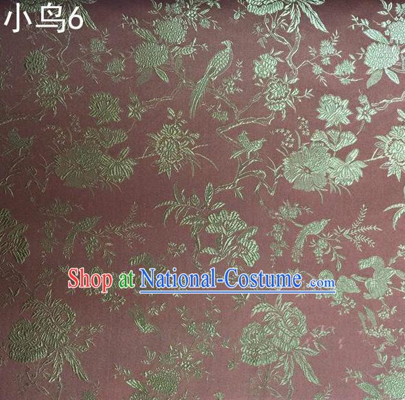 Asian Chinese Traditional Embroidery Golden Magpie Peony Satin Pink Silk Fabric, Top Grade Brocade Tang Suit Hanfu Full Dress Fabric Cheongsam Cloth Material