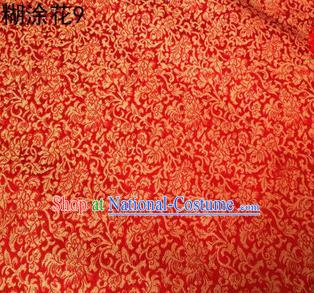 Asian Chinese Traditional Embroidering Flower Red Xiuhe Suit Satin Thangka Silk Fabric, Top Grade Brocade Tang Suit Hanfu Dress Fabric Cheongsam Cloth Material