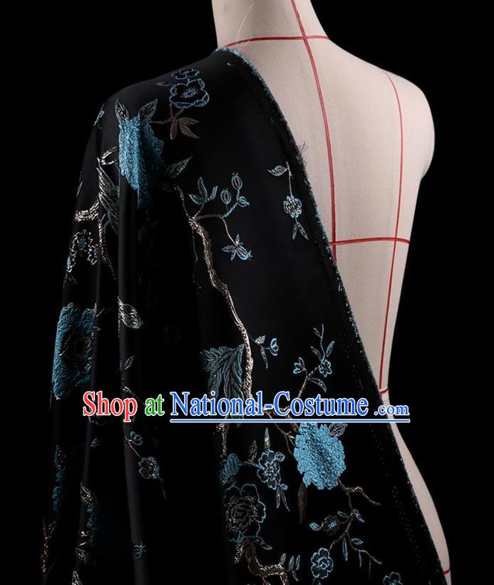 Asian Chinese Traditional Embroidery Jacquard Weave Black Satin Silk Fabric, Top Grade Brocade Tang Suit Hanfu Fabric Cheongsam Cloth Material