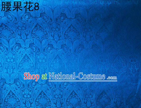 Asian Chinese Traditional Embroidery Paisley Blue Satin Wedding Silk Fabric, Top Grade Tibetan Brocade Tang Suit Hanfu Dress Fabric Cheongsam Cloth Material