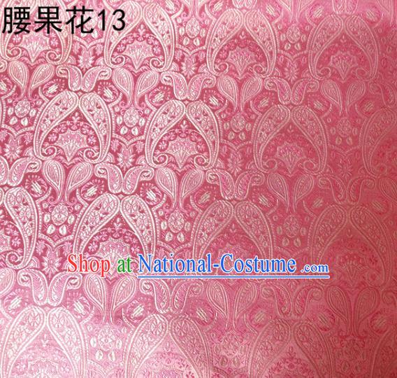 Asian Chinese Traditional Embroidery Paisley Pink Satin Wedding Silk Fabric, Top Grade Tibetan Brocade Tang Suit Hanfu Dress Fabric Cheongsam Cloth Material