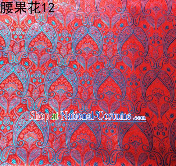 Asian Chinese Traditional Embroidery Paisley Red Satin Wedding Silk Fabric, Top Grade Tibetan Brocade Tang Suit Hanfu Dress Fabric Cheongsam Cloth Material