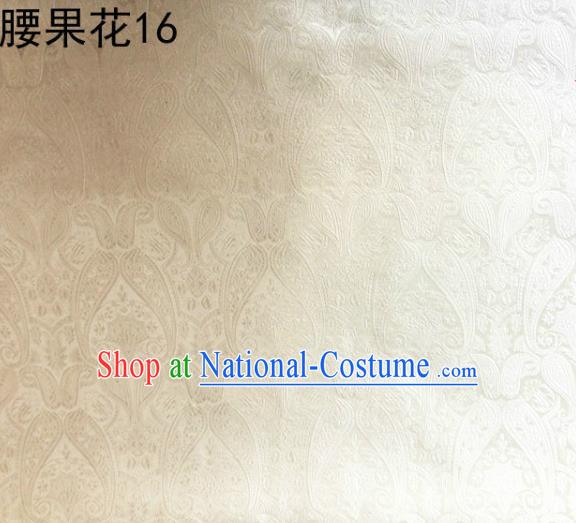 Asian Chinese Traditional Embroidery Paisley White Satin Wedding Silk Fabric, Top Grade Tibetan Brocade Tang Suit Hanfu Dress Fabric Cheongsam Cloth Material