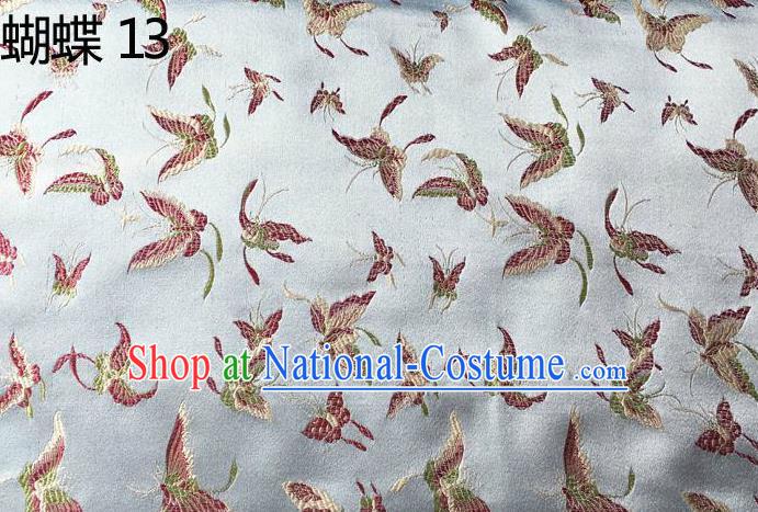 Asian Chinese Traditional Embroidery Butterflies Sliver Satin Silk Fabric, Top Grade Brocade Tang Suit Hanfu Fabric Cheongsam Cloth Material