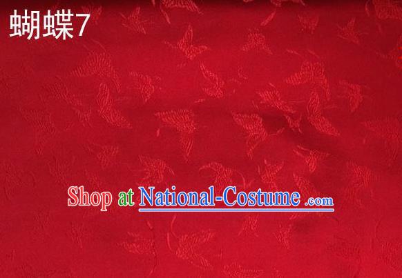 Asian Chinese Traditional Embroidery Butterflies Red Satin Silk Fabric, Top Grade Brocade Tang Suit Hanfu Fabric Cheongsam Cloth Material