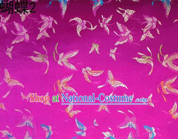 Asian Chinese Traditional Embroidery Colorful Butterflies Rosy Satin Silk Fabric, Top Grade Brocade Tang Suit Hanfu Fabric Cheongsam Cloth Material