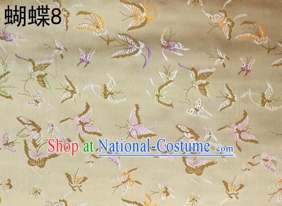 Asian Chinese Traditional Embroidery Colorful Butterflies Golden Satin Silk Fabric, Top Grade Brocade Tang Suit Hanfu Fabric Cheongsam Cloth Material