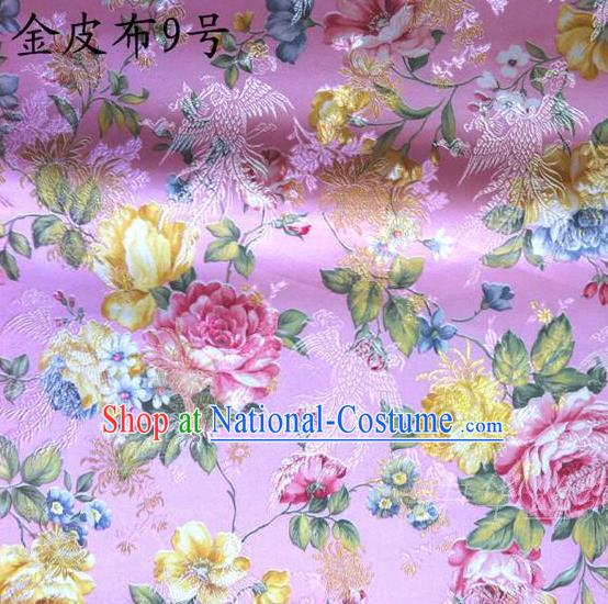 Asian Chinese Traditional Embroidery Peony Pink Satin Silk Fabric, Top Grade Brocade Tang Suit Hanfu Fabric Cheongsam Cloth Material