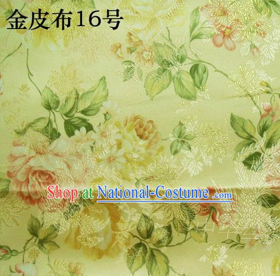 Asian Chinese Traditional Embroidery Peony Golden Satin Silk Fabric, Top Grade Brocade Tang Suit Hanfu Fabric Cheongsam Cloth Material