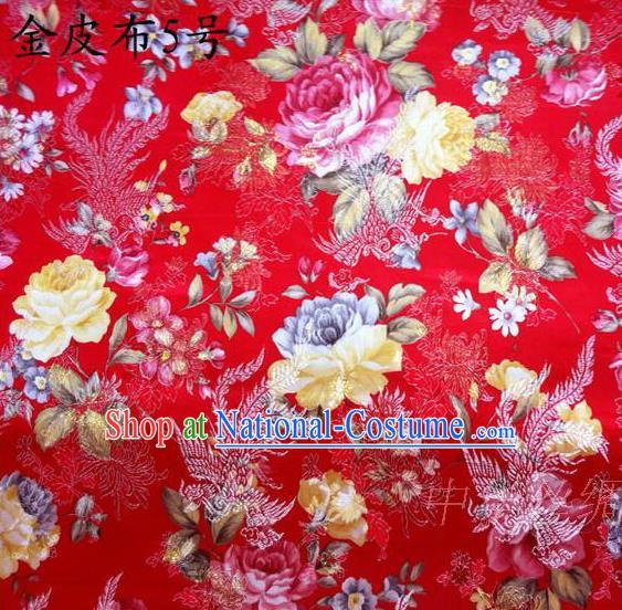 Asian Chinese Traditional Embroidery Peony Red Satin Silk Fabric, Top Grade Brocade Tang Suit Hanfu Fabric Cheongsam Cloth Material