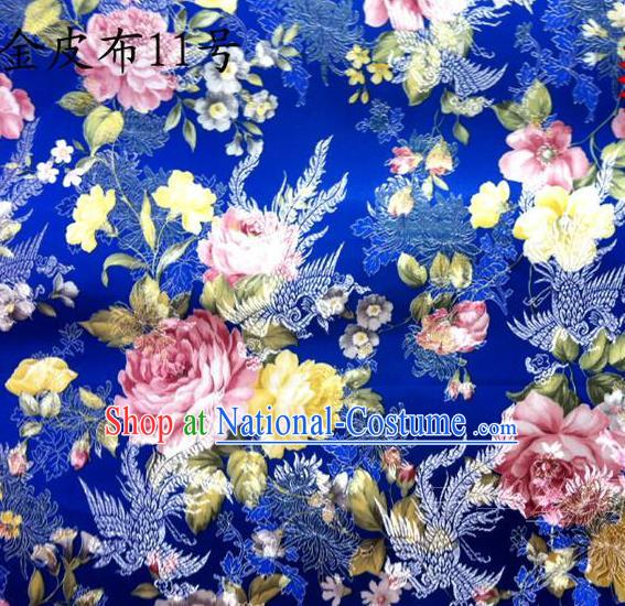 Asian Chinese Traditional Embroidery Peony Royalblue Satin Silk Fabric, Top Grade Brocade Tang Suit Hanfu Fabric Cheongsam Cloth Material