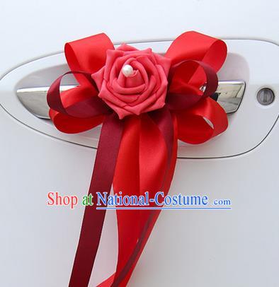 Top Grade Wedding Accessories Decoration, China Style Wedding Limousine Bowknot Red Flowers Bride Ribbon Garlands