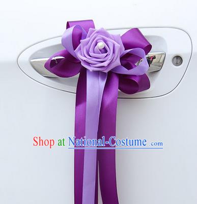 Top Grade Wedding Accessories Decoration, China Style Wedding Limousine Bowknot Purple Flowers Bride Ribbon Garlands