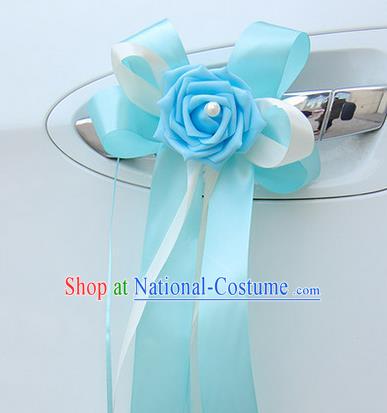 Top Grade Wedding Accessories Decoration, China Style Wedding Limousine Bowknot Light Blue Flowers Bride Ribbon Garlands