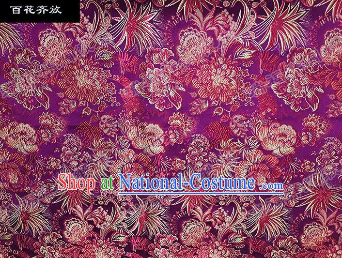 Asian Chinese Traditional Satin Embroidery Mulberry Silk Fabric, Top Grade Nanjing Brocade Tang Suit Hanfu Purple Fabric Cheongsam Cloth Material