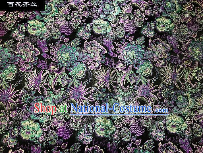 Asian Chinese Traditional Satin Embroidery Mulberry Silk Fabric, Top Grade Nanjing Brocade Tang Suit Hanfu Black Fabric Cheongsam Cloth Material