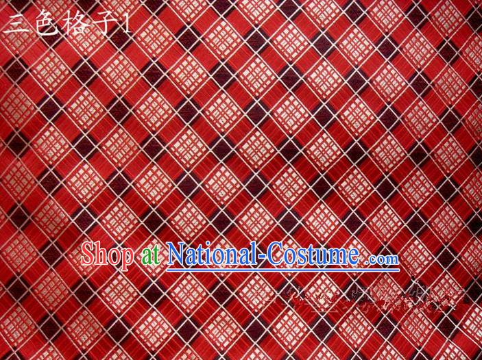 Asian Chinese Traditional Tartan Design Mulberry Silk Fabric, Top Grade Nanjing Brocade Tang Suit Hanfu Red Fabric Cheongsam Cloth Material