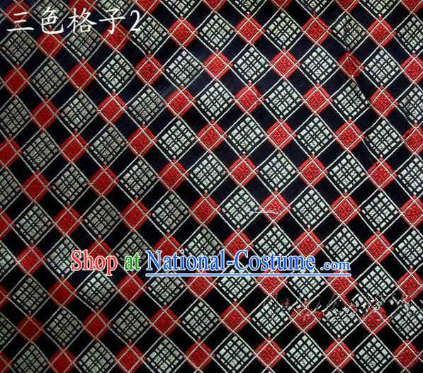 Asian Chinese Traditional Tartan Design Mulberry Silk Fabric, Top Grade Nanjing Brocade Tang Suit Hanfu Black Fabric Cheongsam Cloth Material